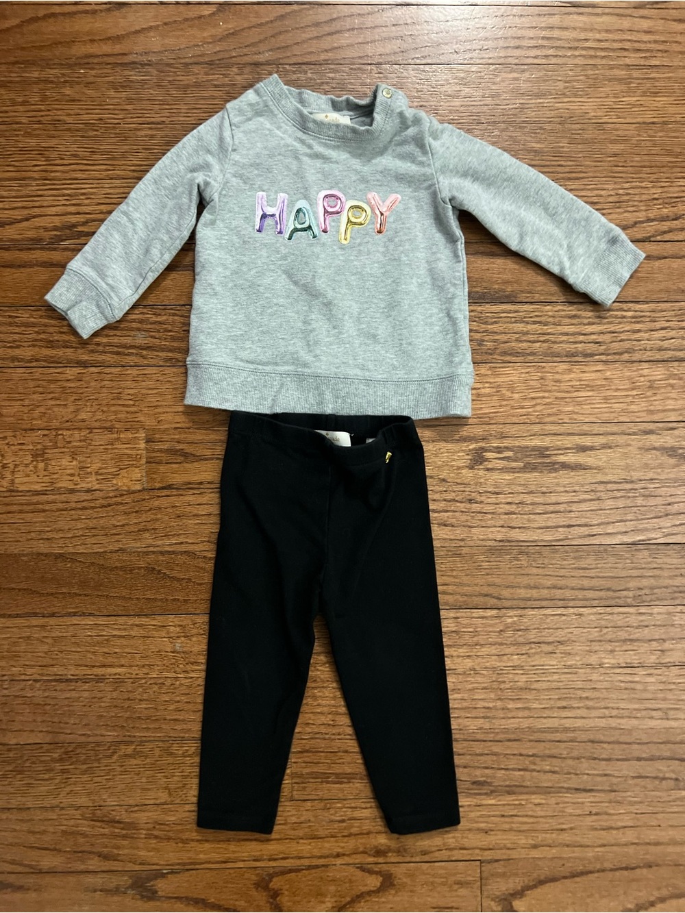 Kate Spade 12 month Happy Grey Sweatshirt and Black Leggings‎ Set